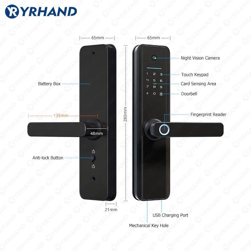 YRHAND Tuya wifi Smart Castle fechadura waterproof eletronica biometria Digital Electronic fingerprint Tuya Smart Door lock