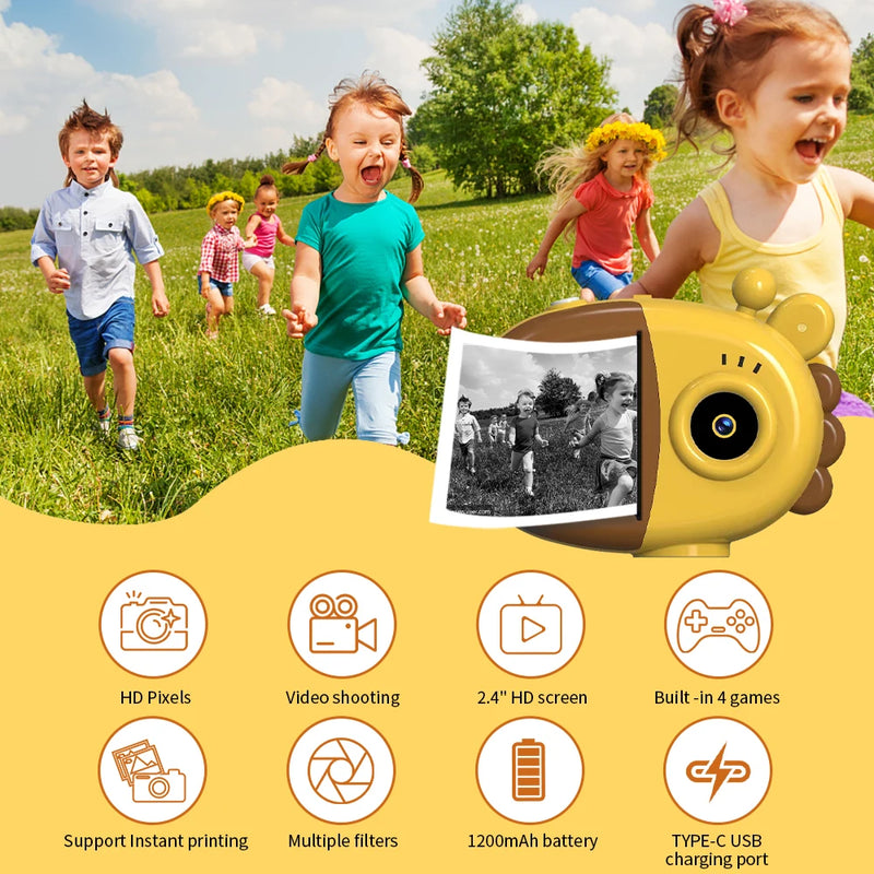 Children's Snap Instant Printing Camera Kids Portable Digital Creative Print Cameras for Boys Girls Child Birthday Gift