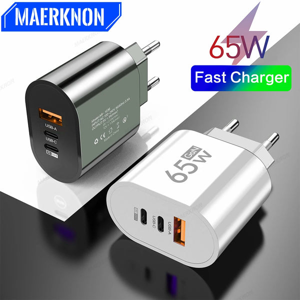 65W USB C Charger Quick Charge EU US Plug PD USB-C Type C Fast USB QC 3.0 Charger for iPhone 14 15 Xiaomi Samsung Fast Charger