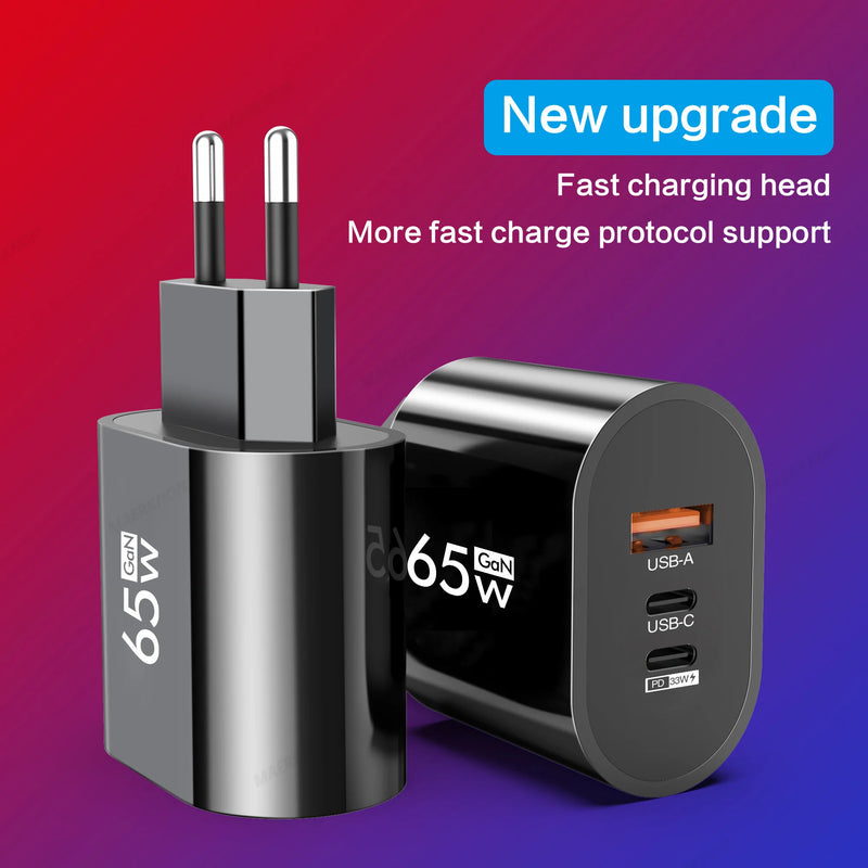 65W USB C Charger Quick Charge EU US Plug PD USB-C Type C Fast USB QC 3.0 Charger for iPhone 14 15 Xiaomi Samsung Fast Charger