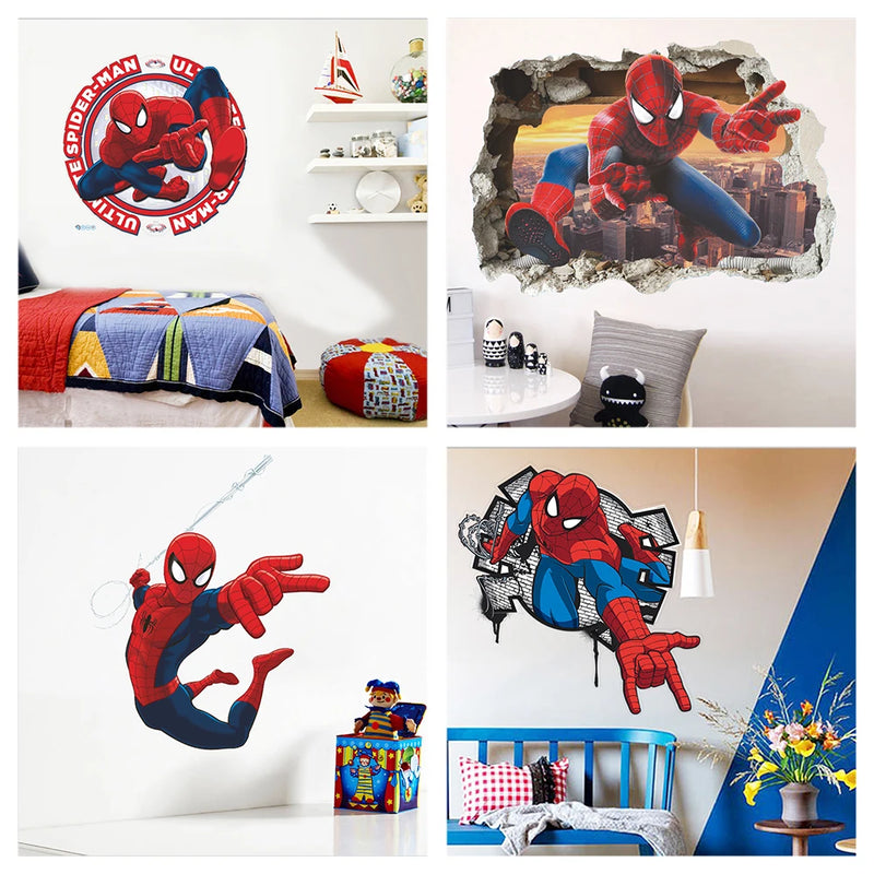 HOT Cartoon Spiderman Wall Stickers For Kid Room Home Decoration 3d Super Hero Avengers Mural Art Boys Decals Anime Movie Poster