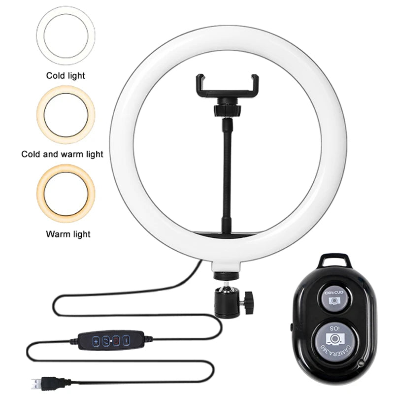 Youtube Shooting Vlog Selfie Circular Photo Ring Light Led Photographic Video Camera Lamp Studio Lighting Phone Holder