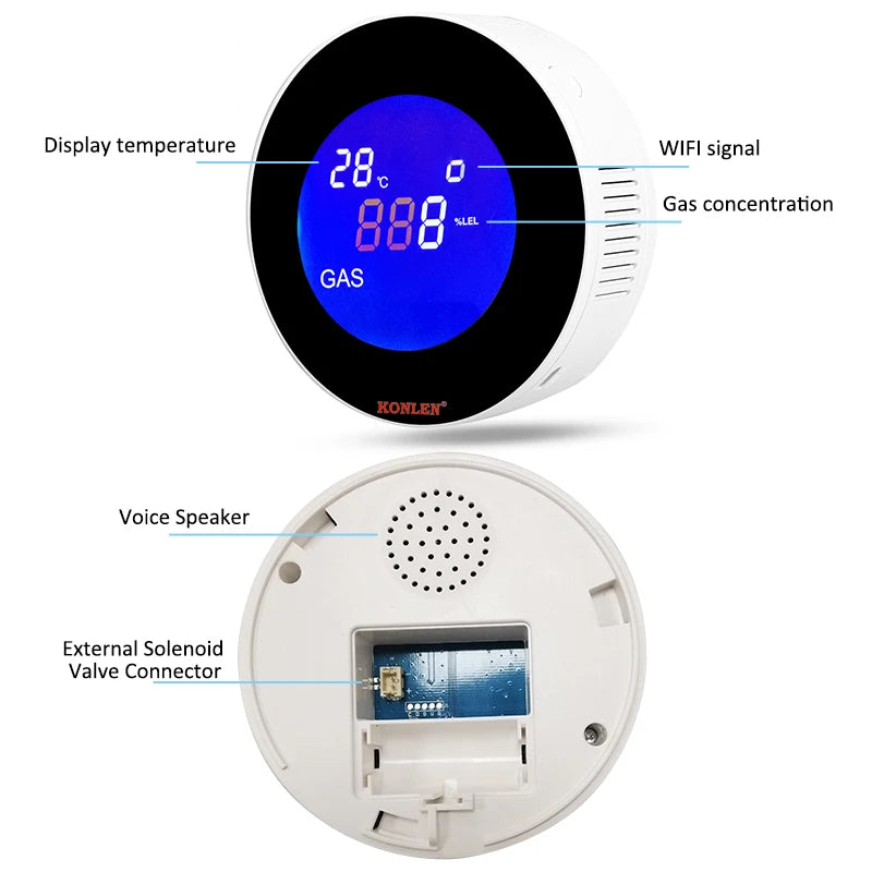 Tuya Wifi Smart Natural Gas Alarm Sensor With temperature function Combustible Gas Leak Detector LCD Display  Smart Life App