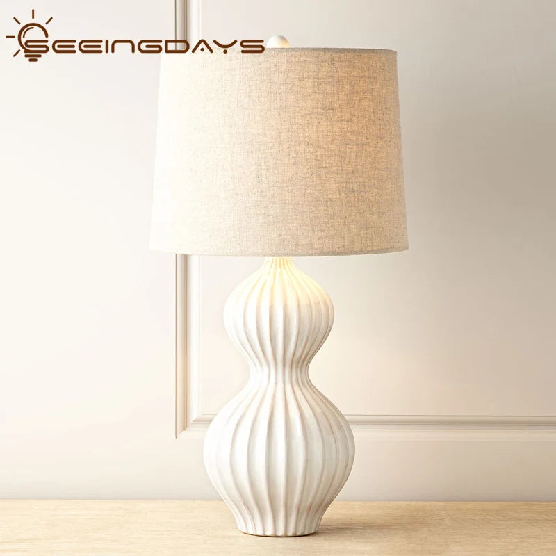 SeeingDays American Style Simple Modern Gourd Shaped Ceramic Table Lamp for Living Room Bedroom Bedside Lamp Home Decor E27 220V