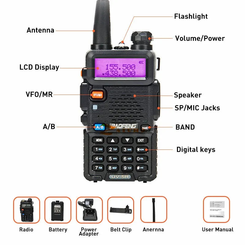 Original Baofeng UV5R Walkie Talkie Dual Band 136-174Mhz & 400-520Mhz Portable BF UV-5R Two Way Radio Pofung HF Transceiver