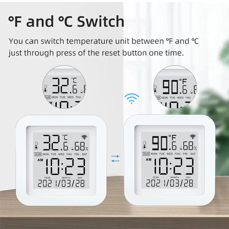 Tuya WIFI Smart Temperature Humidity Sensor Indoor Hygrometer Thermometer With LCD Display Real Time Update USB Power Up