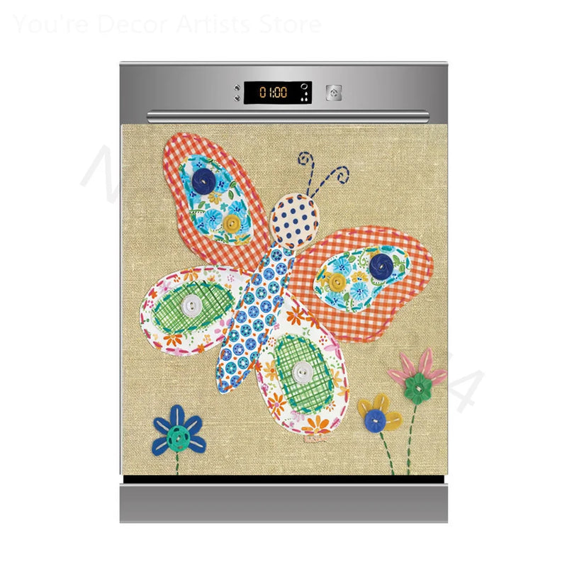 Self-Adhesive Vinyl Dishwasher Sticker Building Landscape Flower Wallpaper 3D Cupboard Door Decoration Decal Custom For Home Art