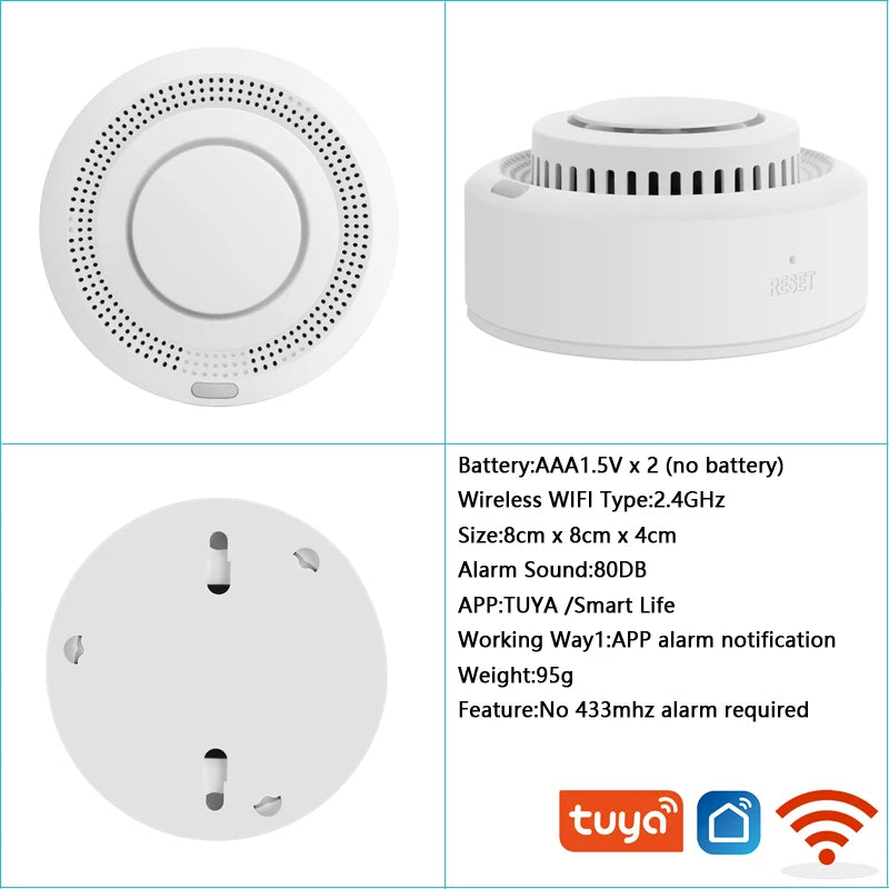 Independent Smoke Detector Sensor Fire Alarm Home Security System Firefighters Tuya WiFi Smoke Alarm Fire Protection