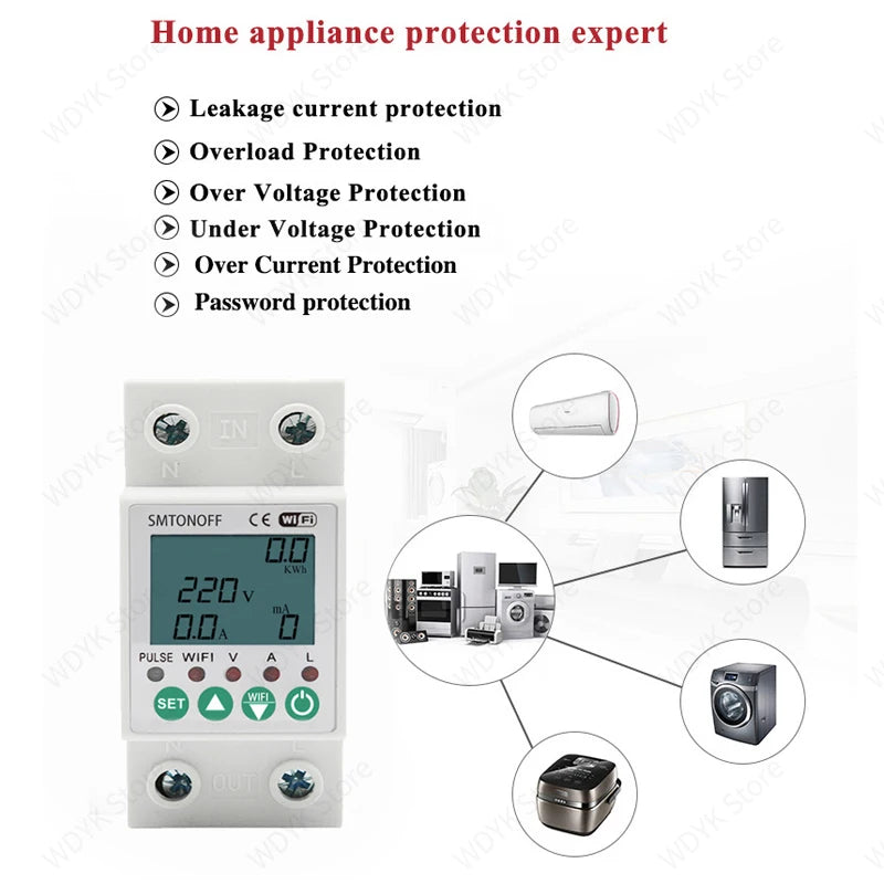 Smart life Tuya WIFI Smart Energy Meter Prepaid energy meter  kWh Meter Wattmeter Over under Voltage leakage protect voice alexa