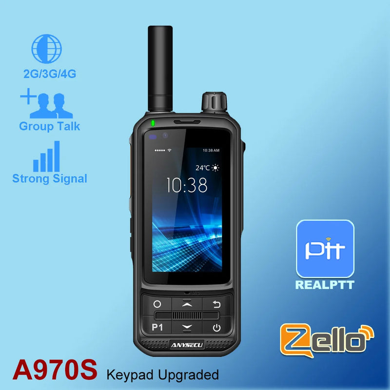 ANYSECU 4G Network Radio A970S Android 9.0 LTE PTT POC Walkie Talkie Mobile Phone Compatible with Zello Real-ptt pocstar