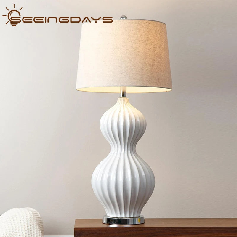 SeeingDays American Style Simple Modern Gourd Shaped Ceramic Table Lamp for Living Room Bedroom Bedside Lamp Home Decor E27 220V