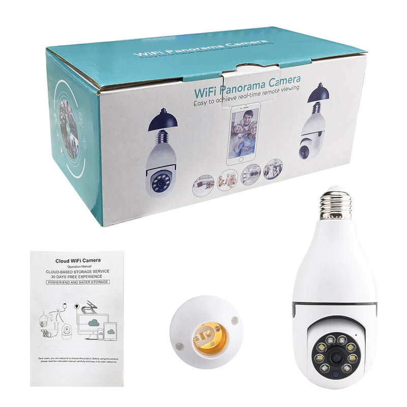 HD 1080P Mini Camera 360° Auto Tracking Panoramic Wifi Camera E27 Light Bulb Wireless PTZ Cam Security Surveillance Camcorder