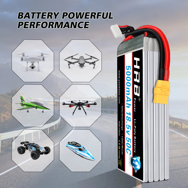 2pcs HRB 5S Lipo Battery 18.5V 5000mah 50C with XT90 T Plug RC LiPo for Helicopter Quadcopter Airplane Drone Car Drones Boat