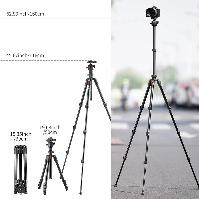 K&F Concept 62.99 Inch Camera Tripod for DSLR Portable Aluminum Travel Tripod with 360 Degree Panorama Ball Head Quick Release