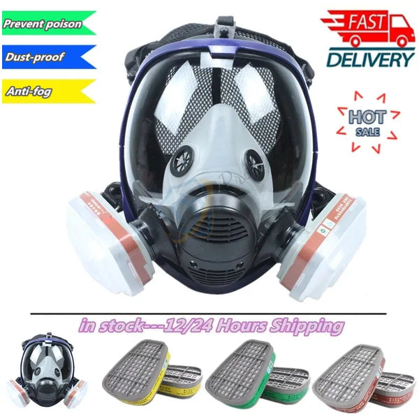 6800 Dust/Gas Mask With Filters Cottons Full Face Respirator For Spray Paint Coating Chemical Industry Welding Anti-Fog Reusable