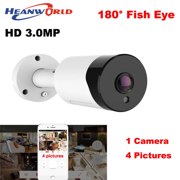 Heanworld HD 180 Degree Panoramic Fish Eye Lens PoE IP Camera 3.0MP Outdoor Waterproof CCTV Network Camera Night Vision