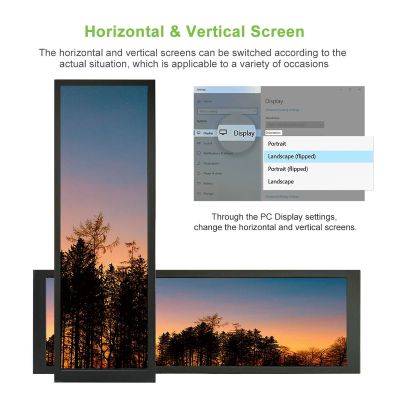 LESOWN 7.9 inch Small Stretch Bar Monitor HDMI Touch mini Wide Strip Long 400x1280 IPS Aida64 LCD Sub Screen Display for PC Case