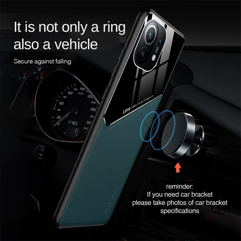 leather texture plexiglass car magnetic holder phone covers for xiomi mi11 xiaomi mi 11 lite ne 5g 11lite light shockproof case