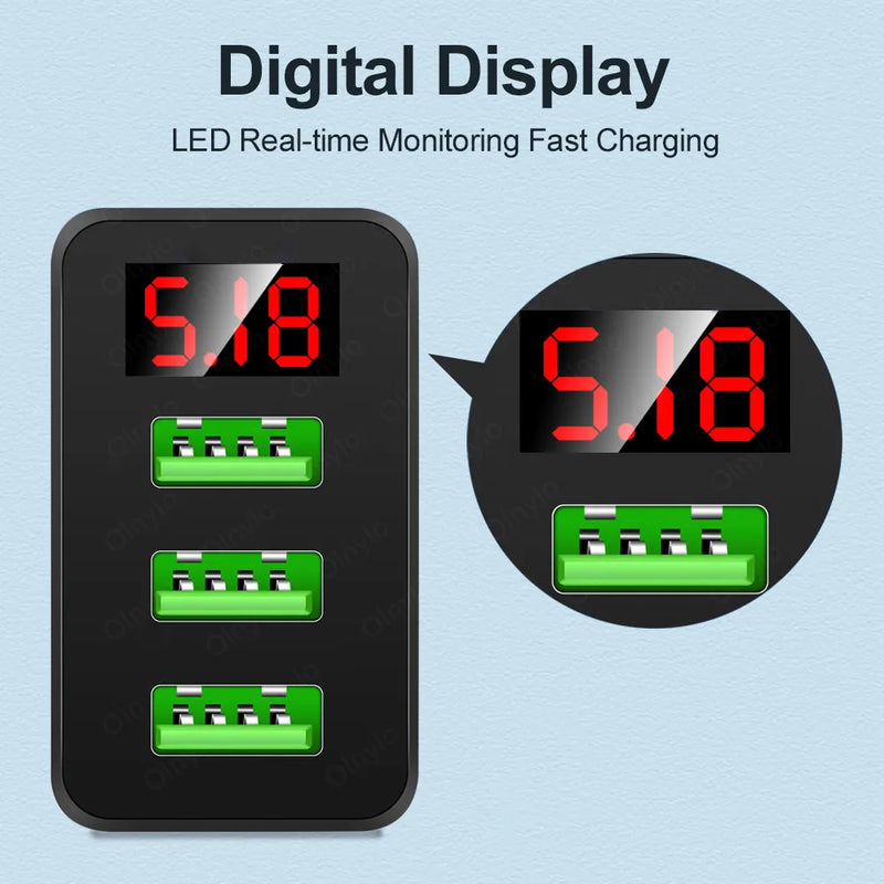 Olnylo Quick charge 3.0 USB Charger For iPhone 11 7 Samsung Huawei Xiaomi 5V 3A Digital Display Fast Charging Wall Phone Charger