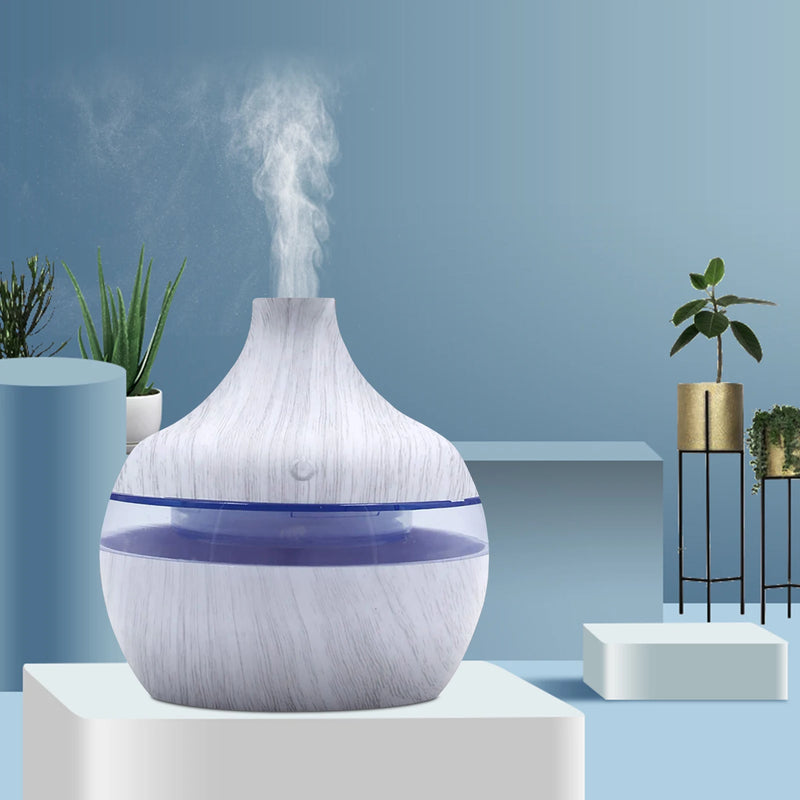 300ML Essential Aroma Oils Diffuser 5V Electric Humidifier Wood Grain Colorful Luminous Air Humidifier USB Mini Mist Maker