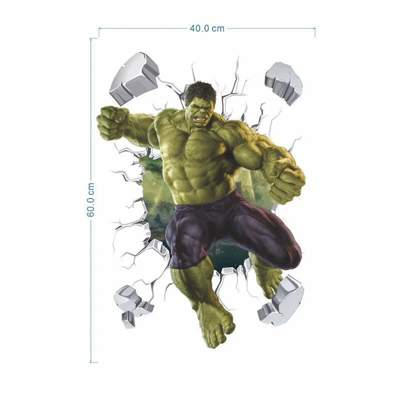 3D Broken Wall Hulk Wall Sticker Children's Room Boys Bedroom Decoration Wallpaper DIY Marvel Cartoon Decal Kids PVC Decor Mural