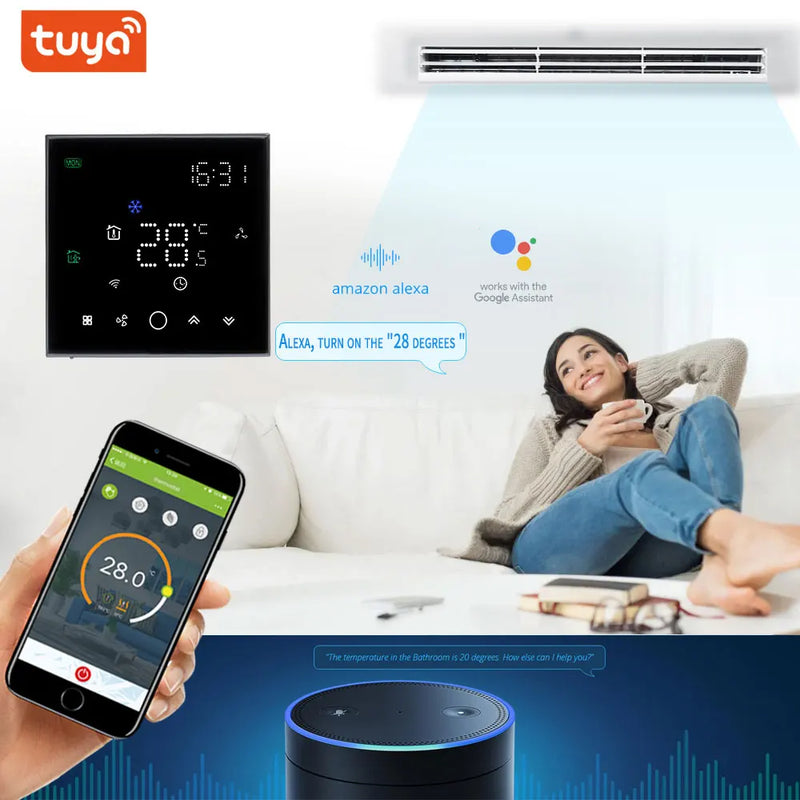 TUYA Smart Thermostat Wifi for Central Air Conditioner 24V  Temperature 3 Speed Fan Wireless Controller Support Honeywell