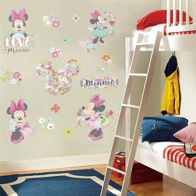 Cartoon Lovely Mickey Minnie Wall Stickers For Kids Rooms Christmas Decor Gift Children Bedroom Wall Decal Art Poster Mural