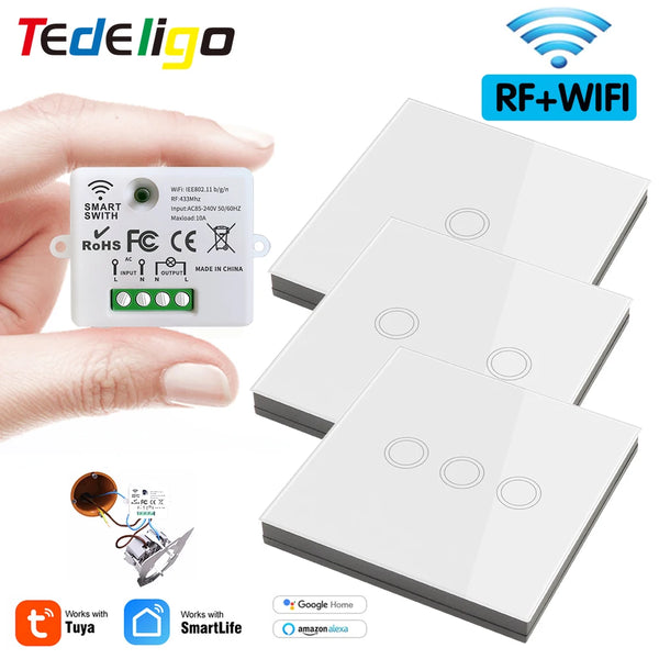 Wifi Tuya Mini Smart Light Switch 433MHZ Wireless Wall Panel Touch Switch 220V 10A Relay Works with Alexa Google Home Smart Life