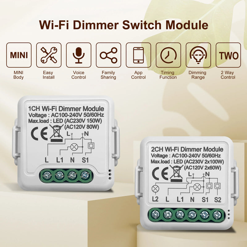 GIRIER Tuya Wifi Smart Dimmer Switch Module 10A Support 2 Way Control Dimmable Light Switch 1 2 Gang Work with Alexa Google Home