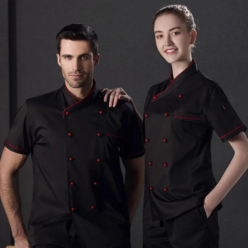 New Short Sleeve Classic Chef Jacket Summer Restaurant Cook Uniforms Double-breasted Food Service Work Apparel With Pockets