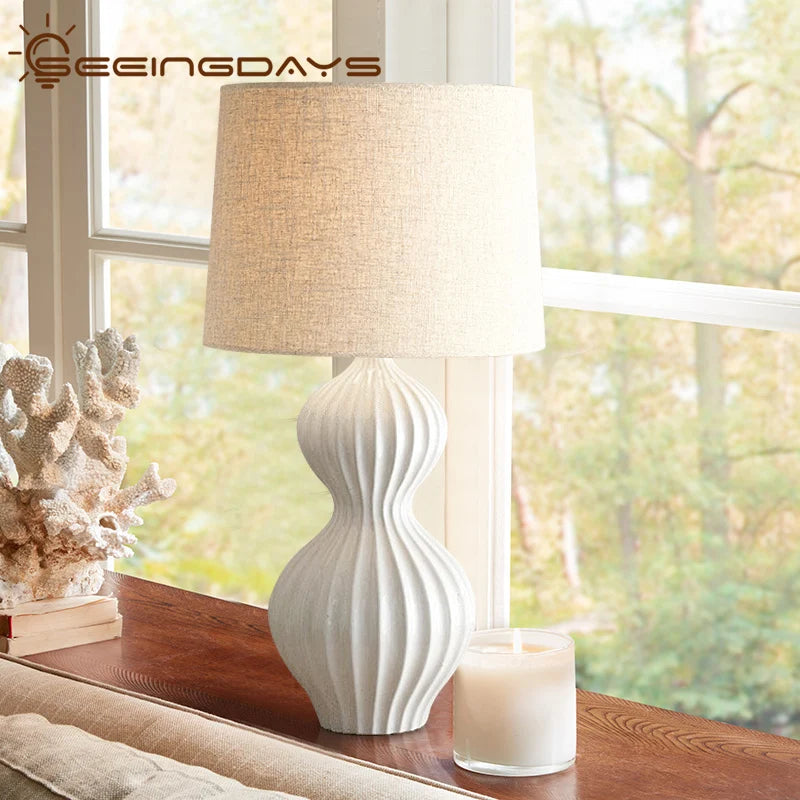 SeeingDays American Style Simple Modern Gourd Shaped Ceramic Table Lamp for Living Room Bedroom Bedside Lamp Home Decor E27 220V