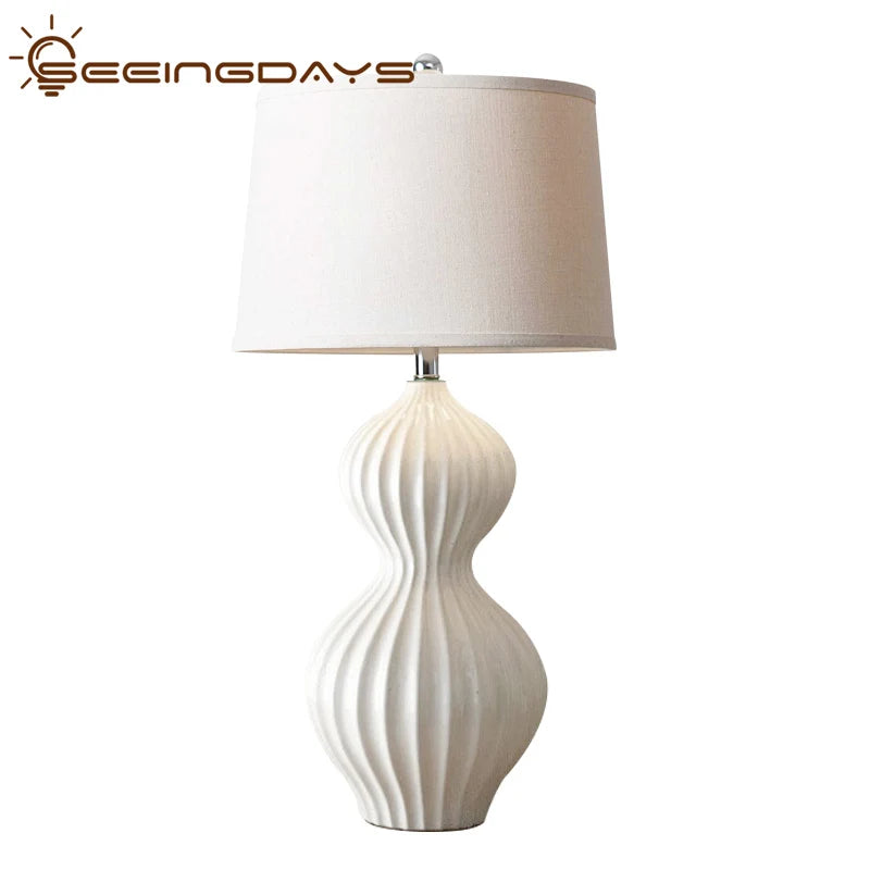 SeeingDays American Style Simple Modern Gourd Shaped Ceramic Table Lamp for Living Room Bedroom Bedside Lamp Home Decor E27 220V