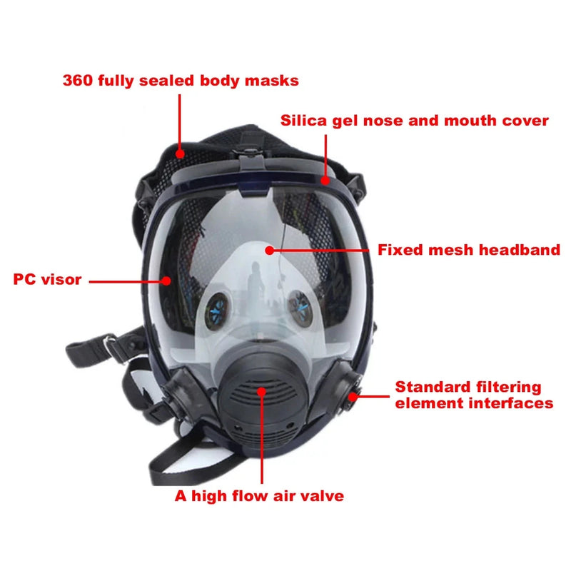 6800 Dust/Gas Mask With Filters Cottons Full Face Respirator For Spray Paint Coating Chemical Industry Welding Anti-Fog Reusable