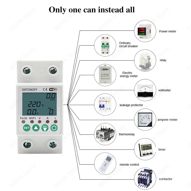 Smart life Tuya WIFI Smart Energy Meter Prepaid energy meter  kWh Meter Wattmeter Over under Voltage leakage protect voice alexa