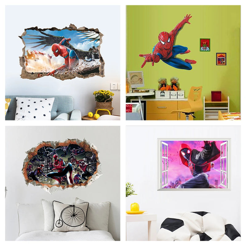 HOT Cartoon Spiderman Wall Stickers For Kid Room Home Decoration 3d Super Hero Avengers Mural Art Boys Decals Anime Movie Poster