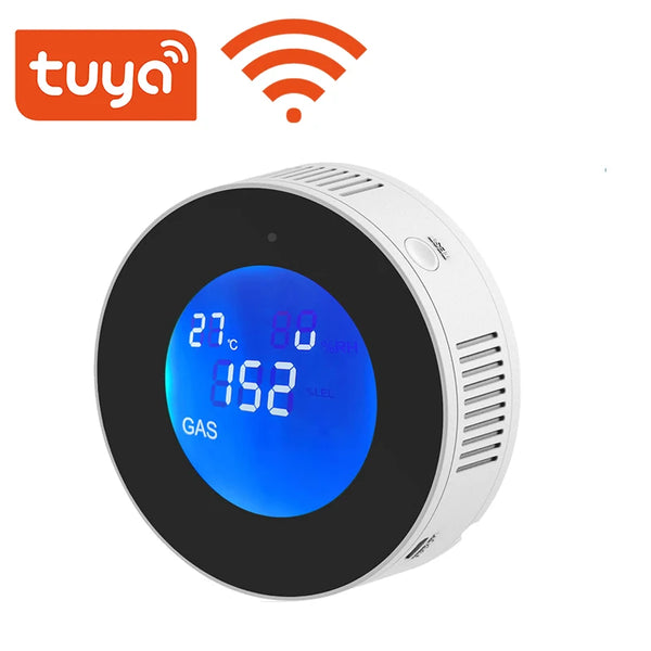 Tuya Wifi Smart Natural Gas Alarm Sensor With temperature function Combustible Gas Leak Detector LCD Display  Smart Life App