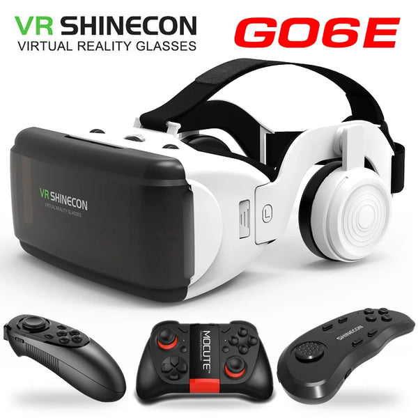 New VR Shinecon G06E 3D Glasses Mobile Phone Video Movie for 4.7-6.53" Helmet Cardboard Virtual Reality Smartphone with Gamepad