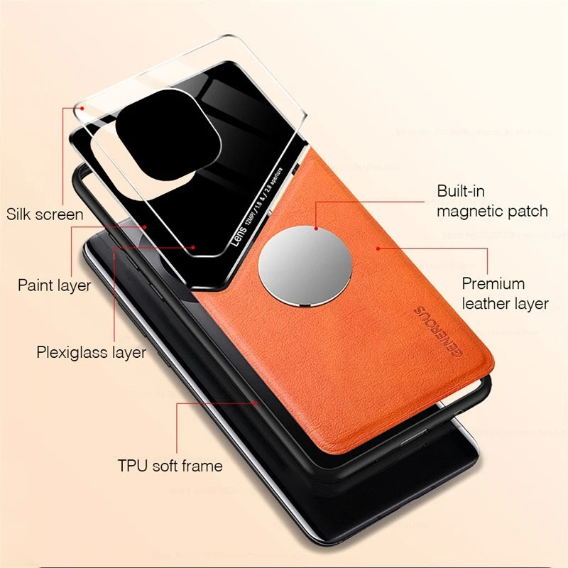 leather texture plexiglass car magnetic holder phone covers for xiomi mi11 xiaomi mi 11 lite ne 5g 11lite light shockproof case