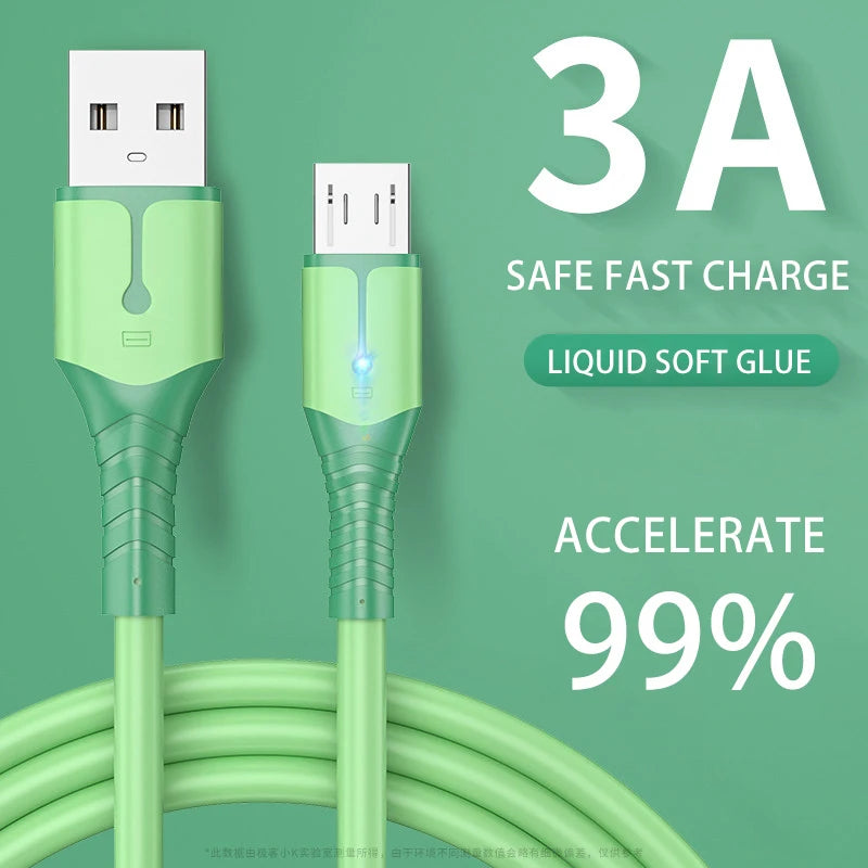 LED 3A Fast Charging USB Micro Cable Data Cable for Samsung Xiaomi Huawei HTC OPPO VIVO V8 Mobile Phone Charger USB Cable