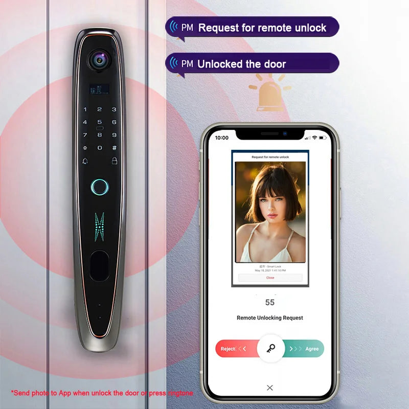 New Biometric Tuya WIFI APP Remote Camera Electronic Smart Door Lock Password Electronic Fingerprint Locks Key IC Card Unlock