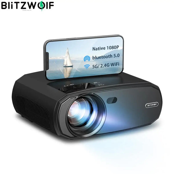 BlitzWolf full hd 1080p 4k Projector 2.4G/5G WIFI Cast Screen Mirroring 6000 Lumens Home Theater Video Projector with 2 Speakers