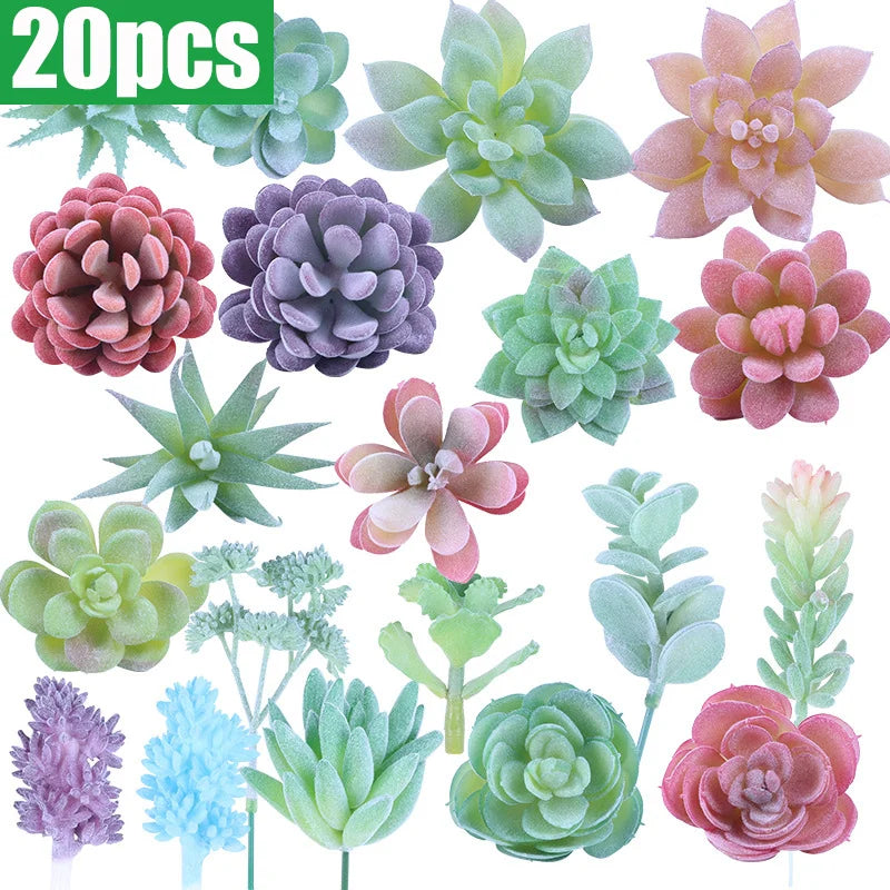 18/20Pcs Flocking Succulent Artificial Plants Fake Mini Lotus For Home Decor 2023 Unpotted Garden Arrange Decoration Accessories