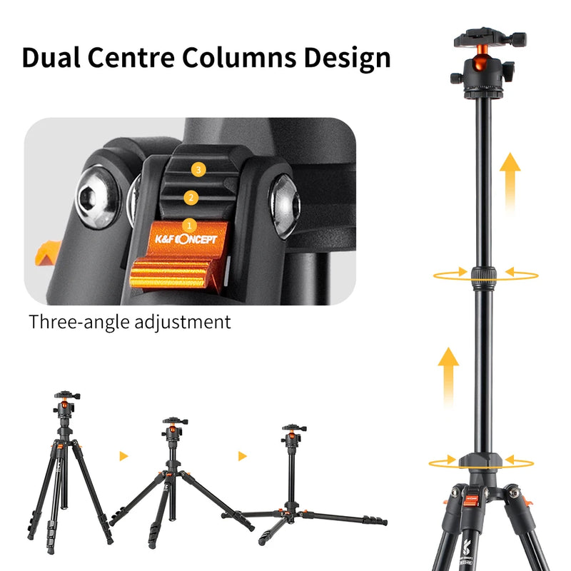 K&F Concept 62.99 Inch Camera Tripod for DSLR Portable Aluminum Travel Tripod with 360 Degree Panorama Ball Head Quick Release