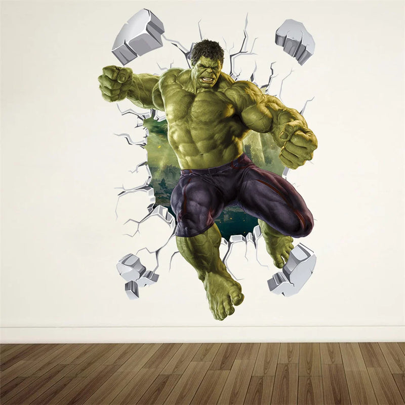 3D Broken Wall Hulk Wall Sticker Children's Room Boys Bedroom Decoration Wallpaper DIY Marvel Cartoon Decal Kids PVC Decor Mural