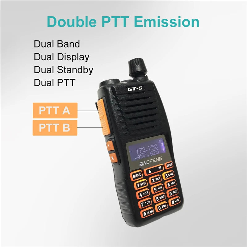 2PCS 10W BAOFENG GT-5 High Power Profesional Walkie Talkie Long Range Dual Band CB Ham uv82 Two Way Radio Comunicador Transceive