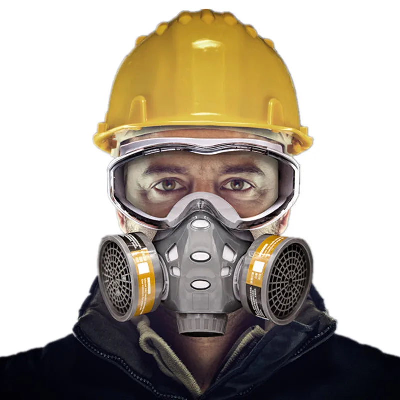 New Full Face Dust Gas Mask With Safety Goggles Half Face Chemical Gas Respirator For Painting Spraying Polishing Work Safety