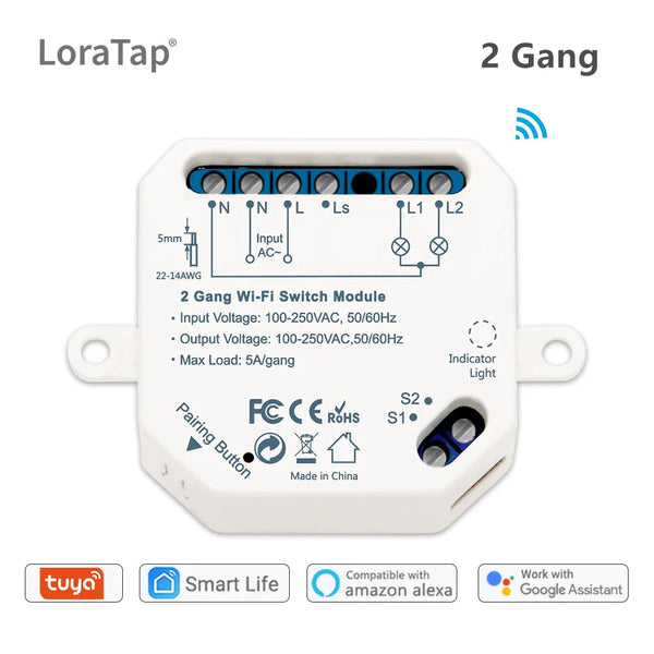 Tuya Smart Life Wifi Switch 2 Gang Relay Breaker Module Google Home Alexa Echo Voice Control Smart Lighting Timer Switch DIY