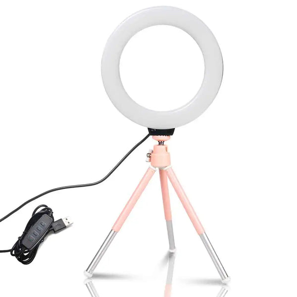 SH Photo Mini LED Selfie 6inch Ring Light Desktop Video Lamp With Tripod Stand USB Plug For YouTuber Live Vlog Makeup Studio