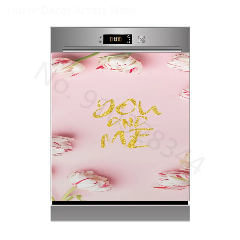 Self-Adhesive Vinyl Dishwasher Sticker Building Landscape Flower Wallpaper 3D Cupboard Door Decoration Decal Custom For Home Art