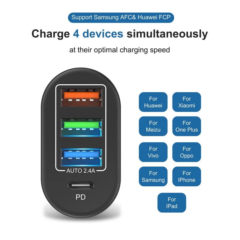 USLION 48W USB C Charger Type C Quick Charge QC4.0 QC3.0 PD 4 Port USB-C Charger USB Fast Charging For iPhone 14 Pro Max Macbook